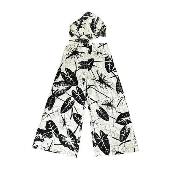 Farm Rio Graphic Leaves One Shoulder Linen-Blend Jumpsuit  Size M Cutout Waist - Picture 5 of 12